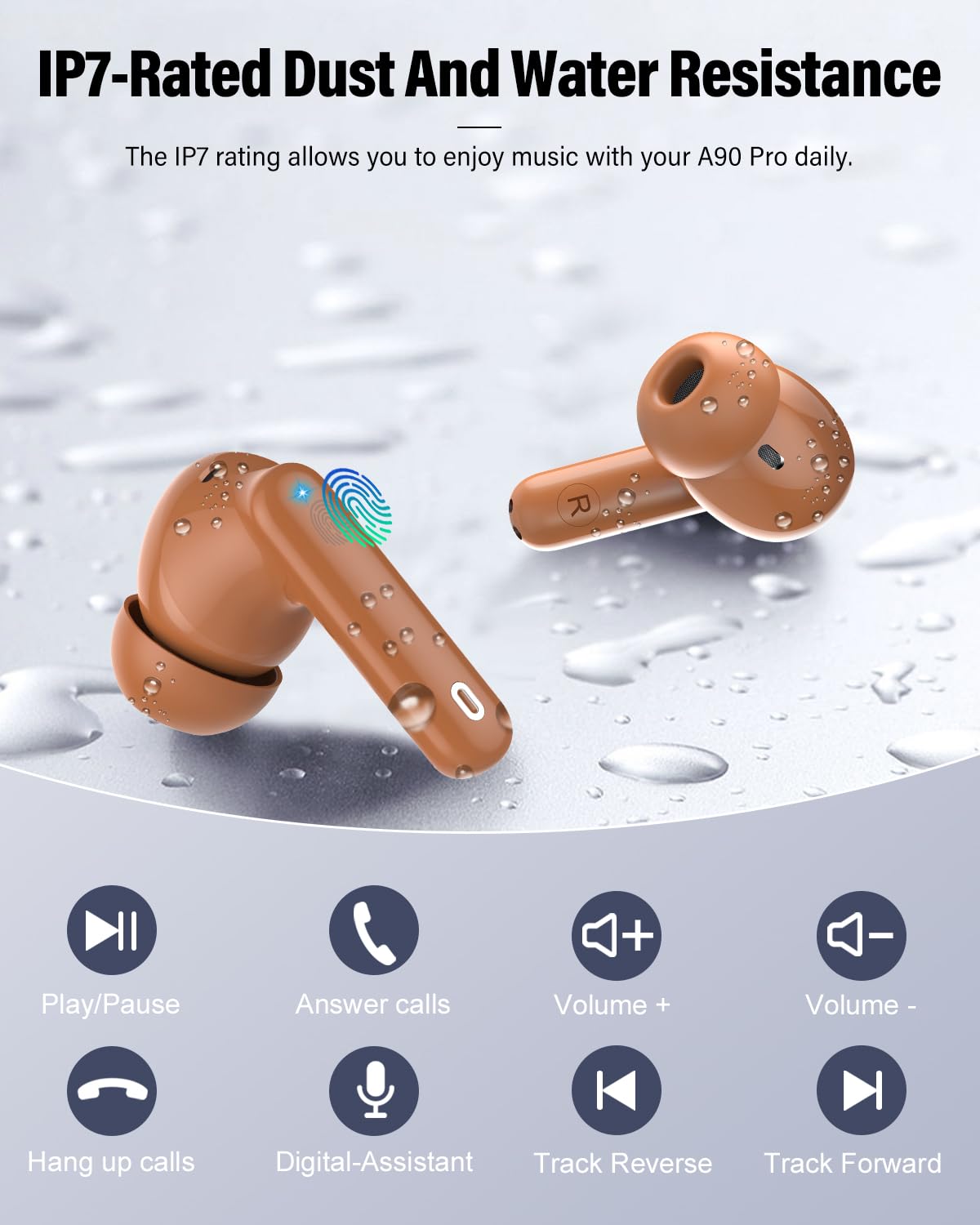 Btootos earbuds on a desk near a laptop showing hands-free calls and work convenience