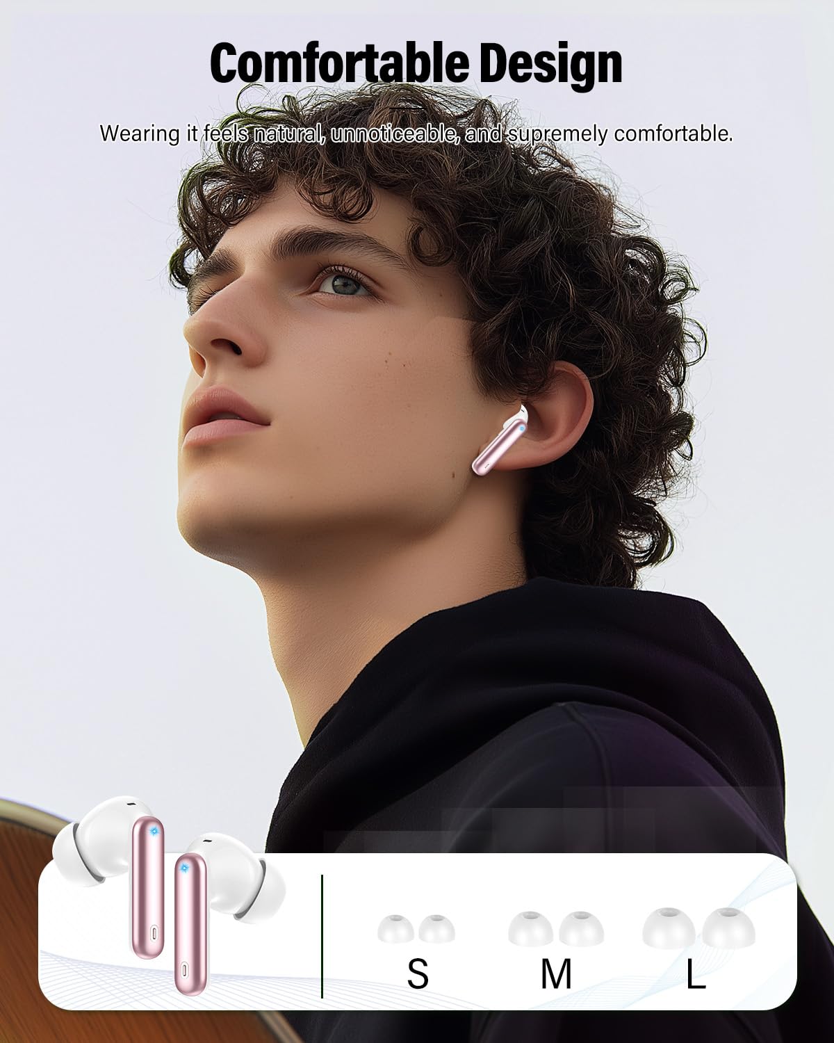 btootos earbuds on desk by laptop illustrating clear calls and remote work convenience
