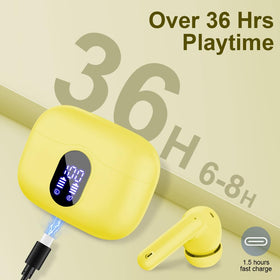 Btootos earbuds and case in hand beside phone to show compact scale and travel convenience