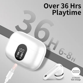 Btootos earbuds and case beside phone to show true size and portability