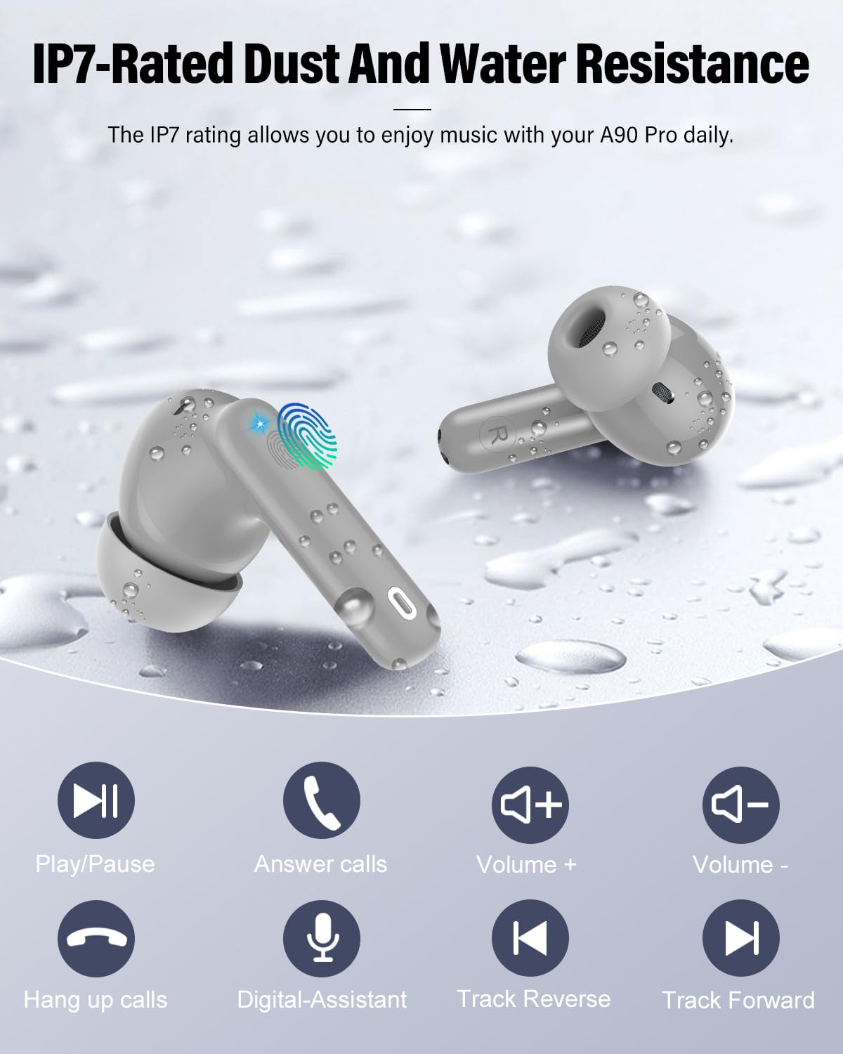 Btootos earbuds beside a phone showing compact scale and travel-friendly design