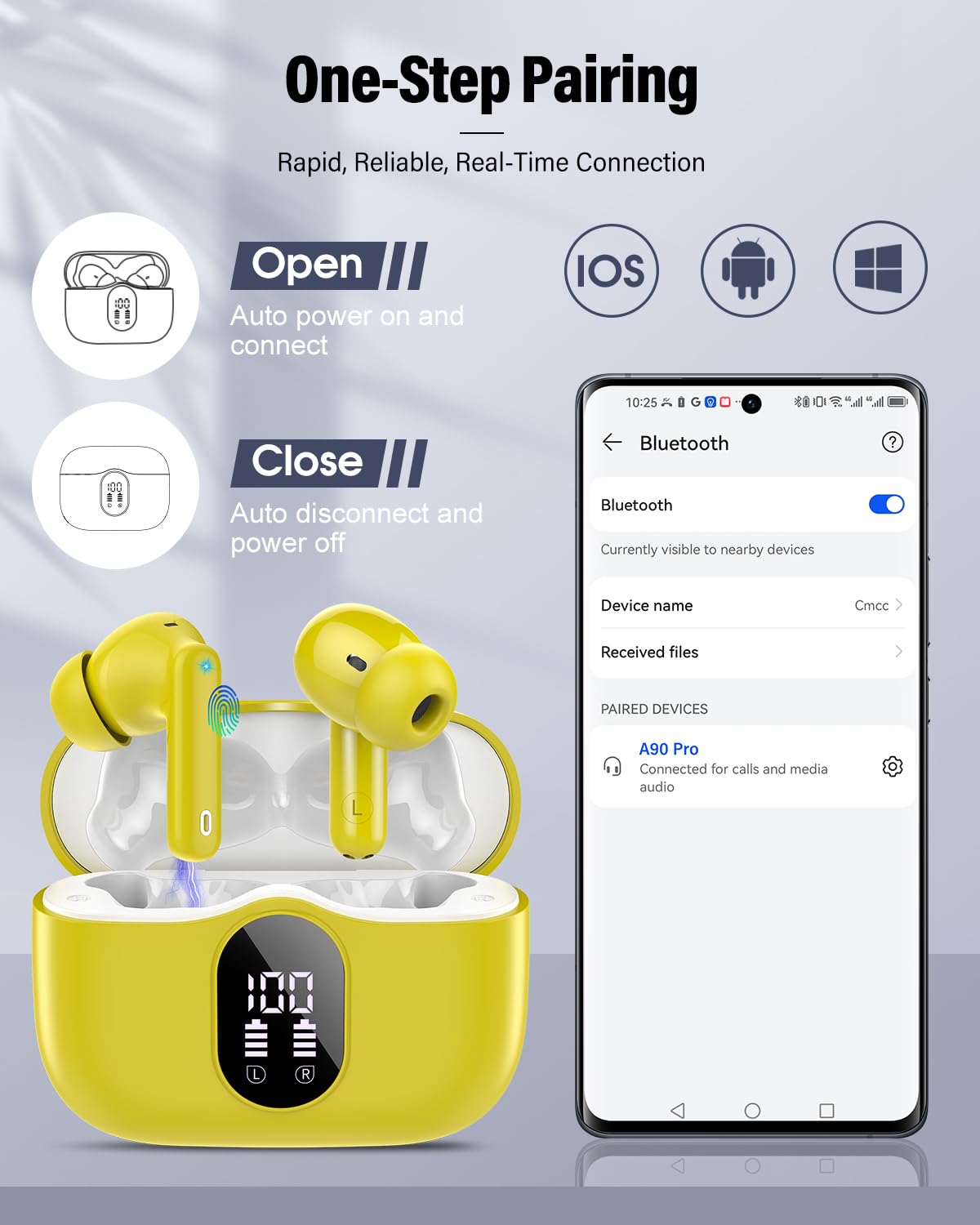 Btootos earbuds held in hand to show actual size and pocketable convenience