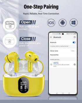 Btootos earbuds held in hand to show actual size and pocketable convenience