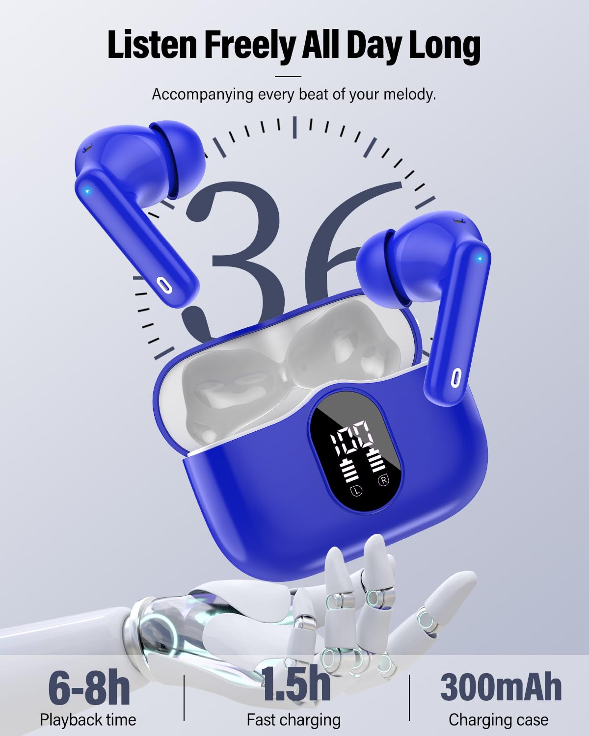 Btootos earbud touch controls being tapped for hands-free playback