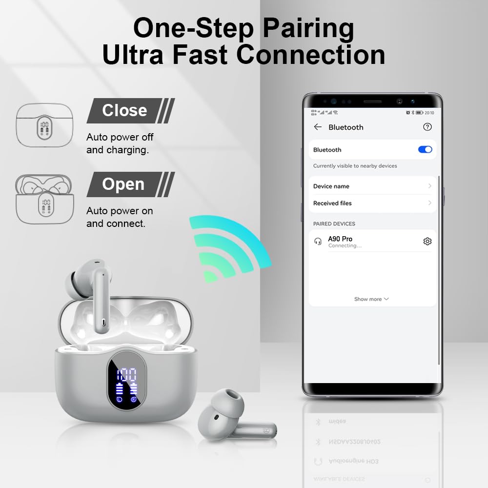 Btootos charging case open showing USB-C port for faster, reliable recharging on the go