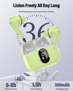 Btootos earbuds with rain splash, illustrates IP7 water resistance for outdoor and sweat-friendly use