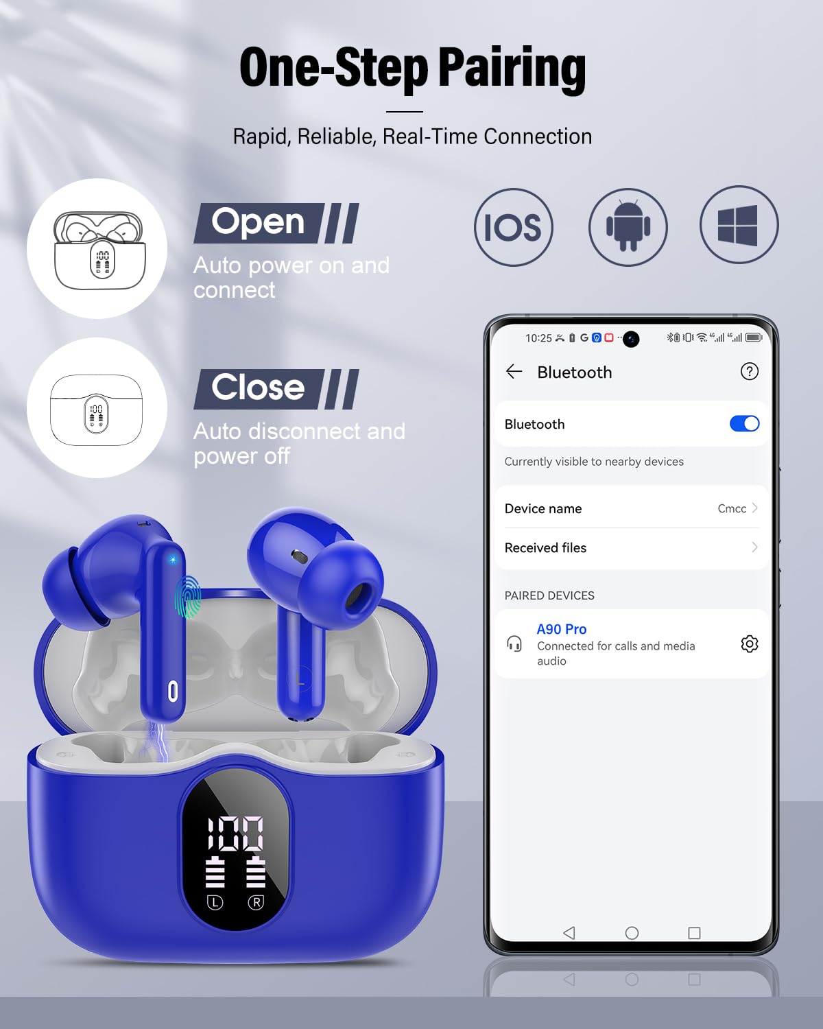 Btootos earbuds with water splash illustrating IP7 protection during workouts