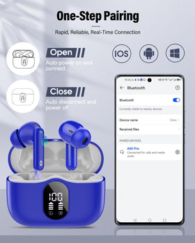 Btootos earbuds with water splash illustrating IP7 protection during workouts