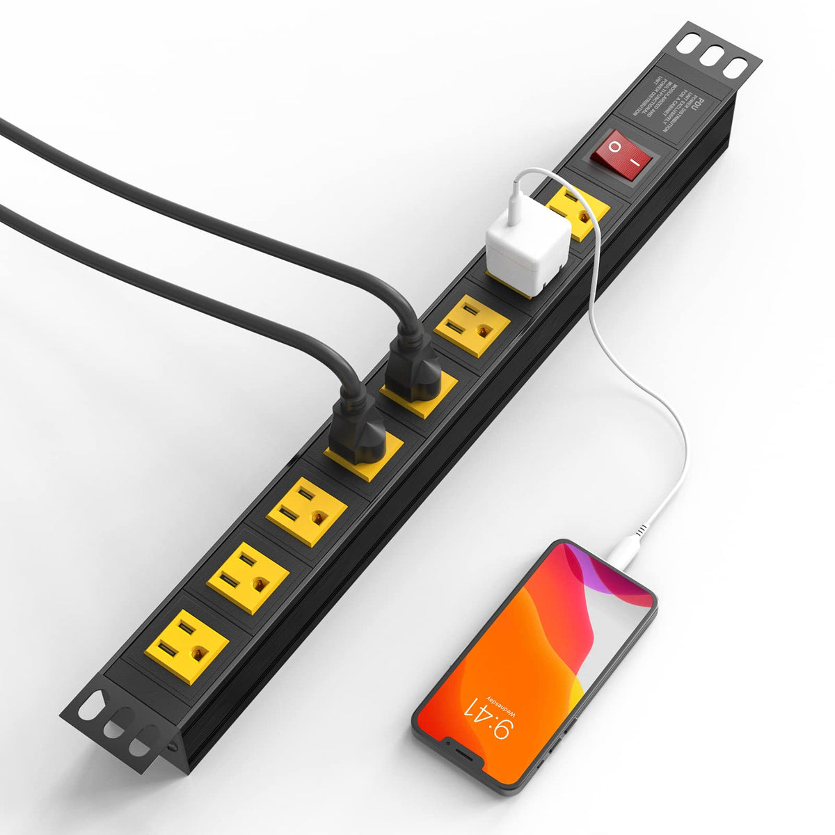 BTU six-foot power cord and plug displayed to show reach and flexible placement for mobile racks