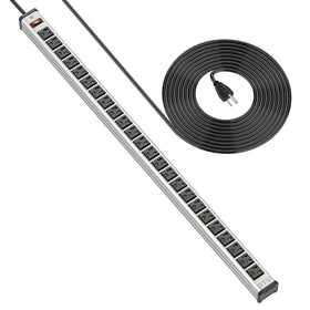 BTU front view of 24-outlet metal power strip showing many plugs benefit organization