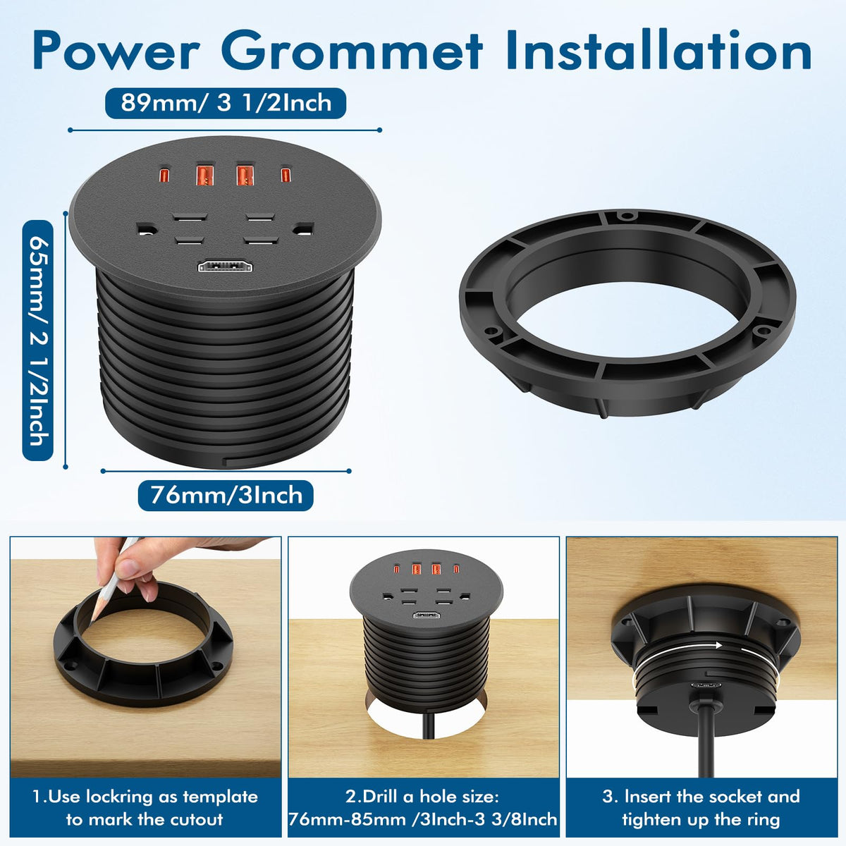 BTU underside installation photo showing threaded ring securing grommet for a robust fit