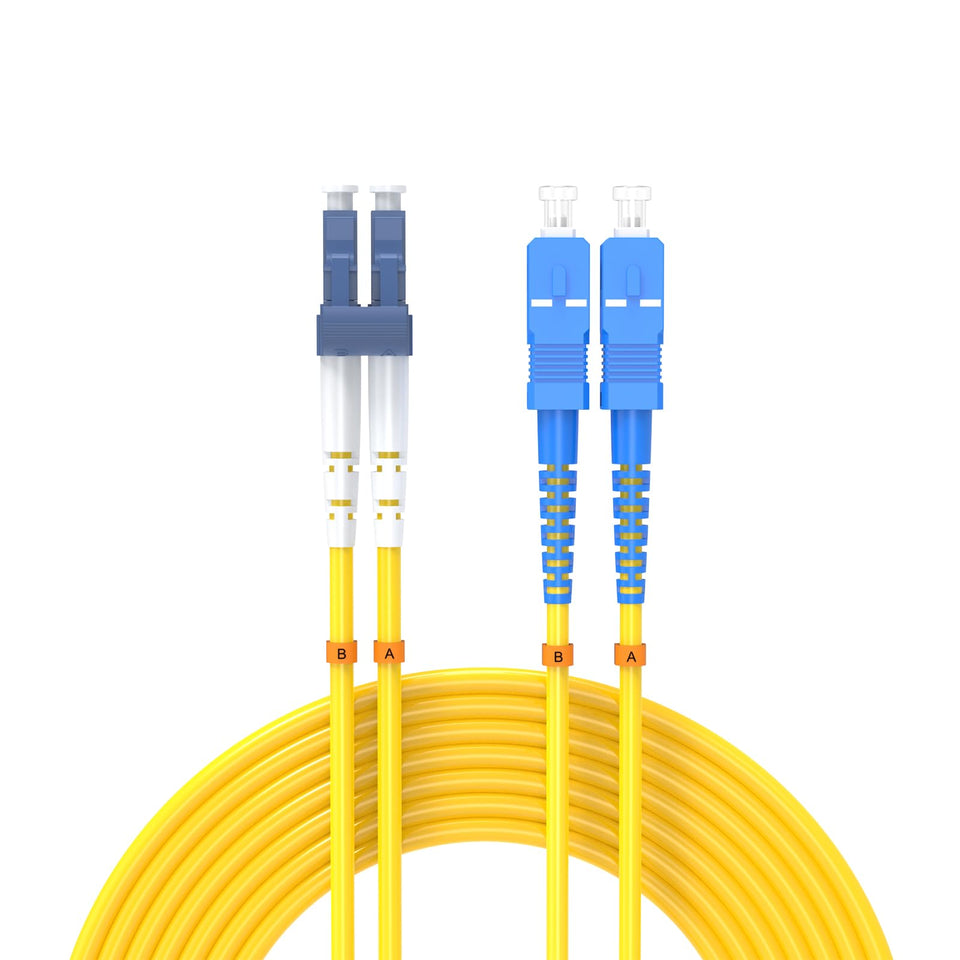 Buacoz LC/UPC to SC/UPC OS2 patch cord 30m with yellow jacket for indoor fiber links