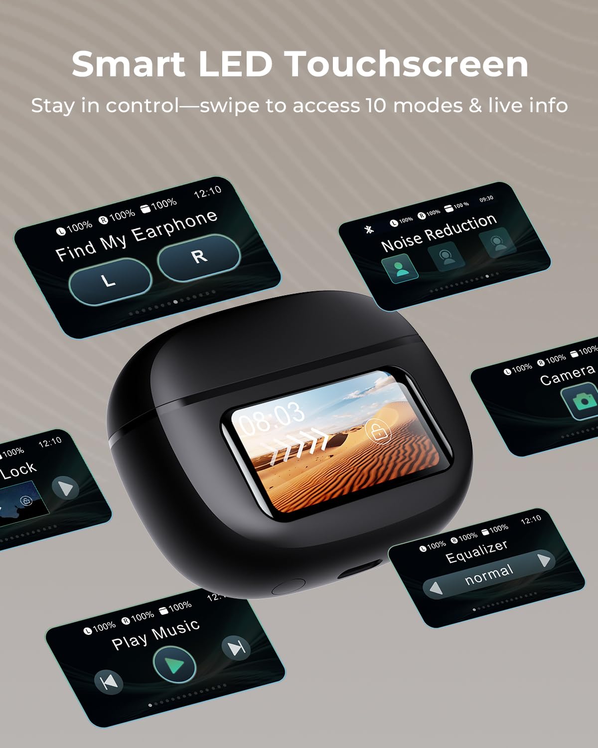 Bucephalus touchscreen case LED display, shows battery level for convenience