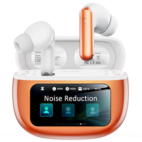 Bucephalus wireless earbuds with smart case display showing battery level