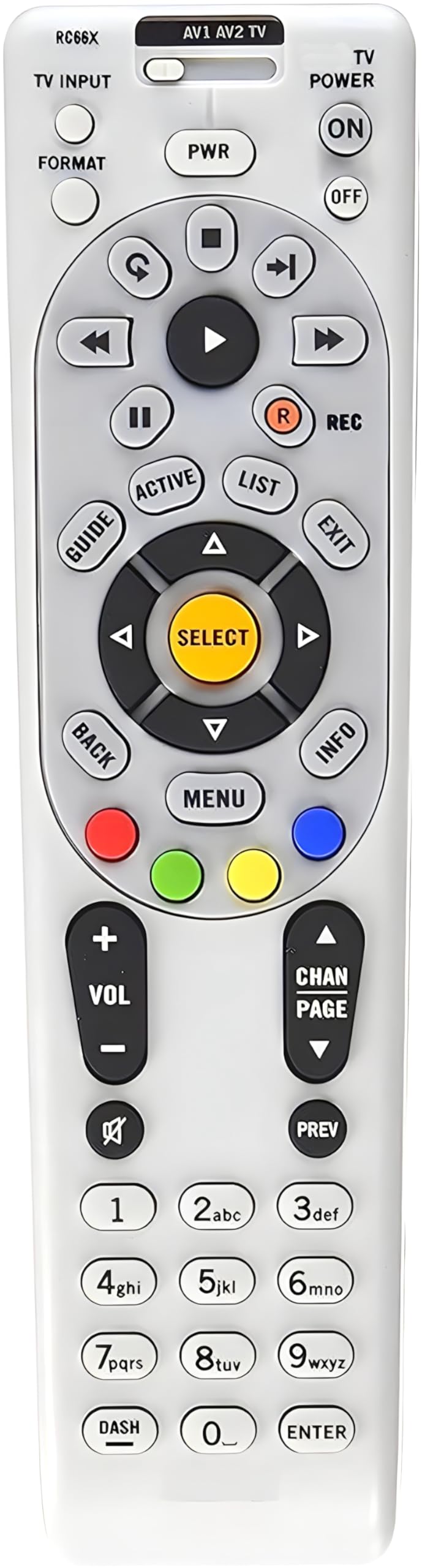 BUCK TAPE AS TOUGH AS A BUCK front view of RC66RX remote for clear identification and quick setup benefit