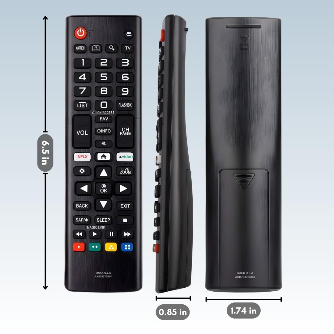 BUCK U.S.A remote pointed at LG TV showing seamless plug-and-play use