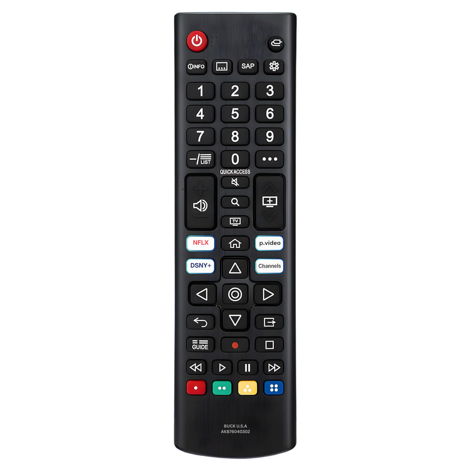 BUCK U.S.A remote front view showing full button layout and fast setup benefit