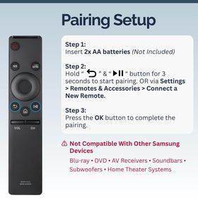 BUCK U.S.A remote in use on sofa controlling Samsung TV for convenient living-room use