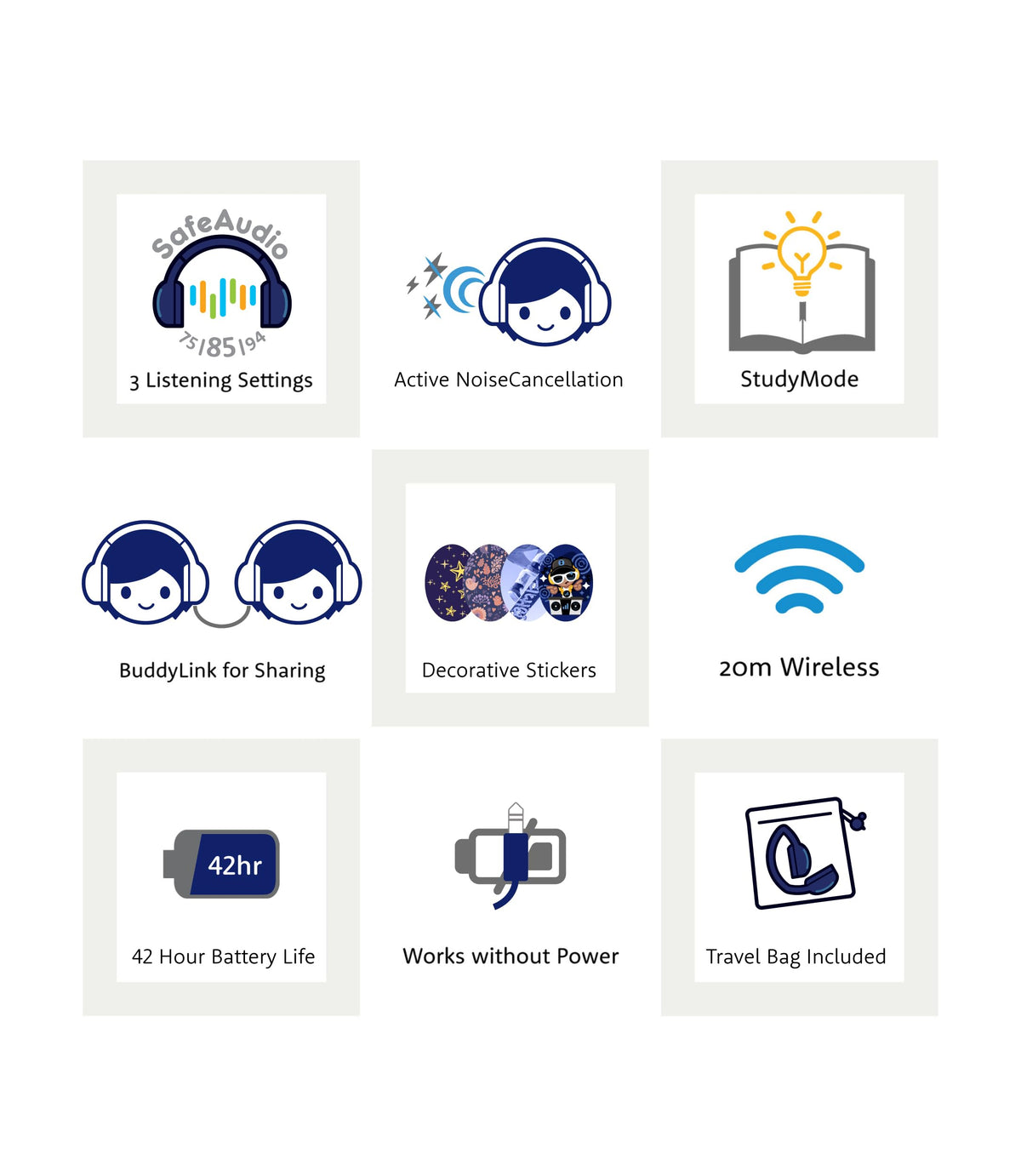 BuddyPhones CosmosFun shows 75dB toddler mode for safe listening