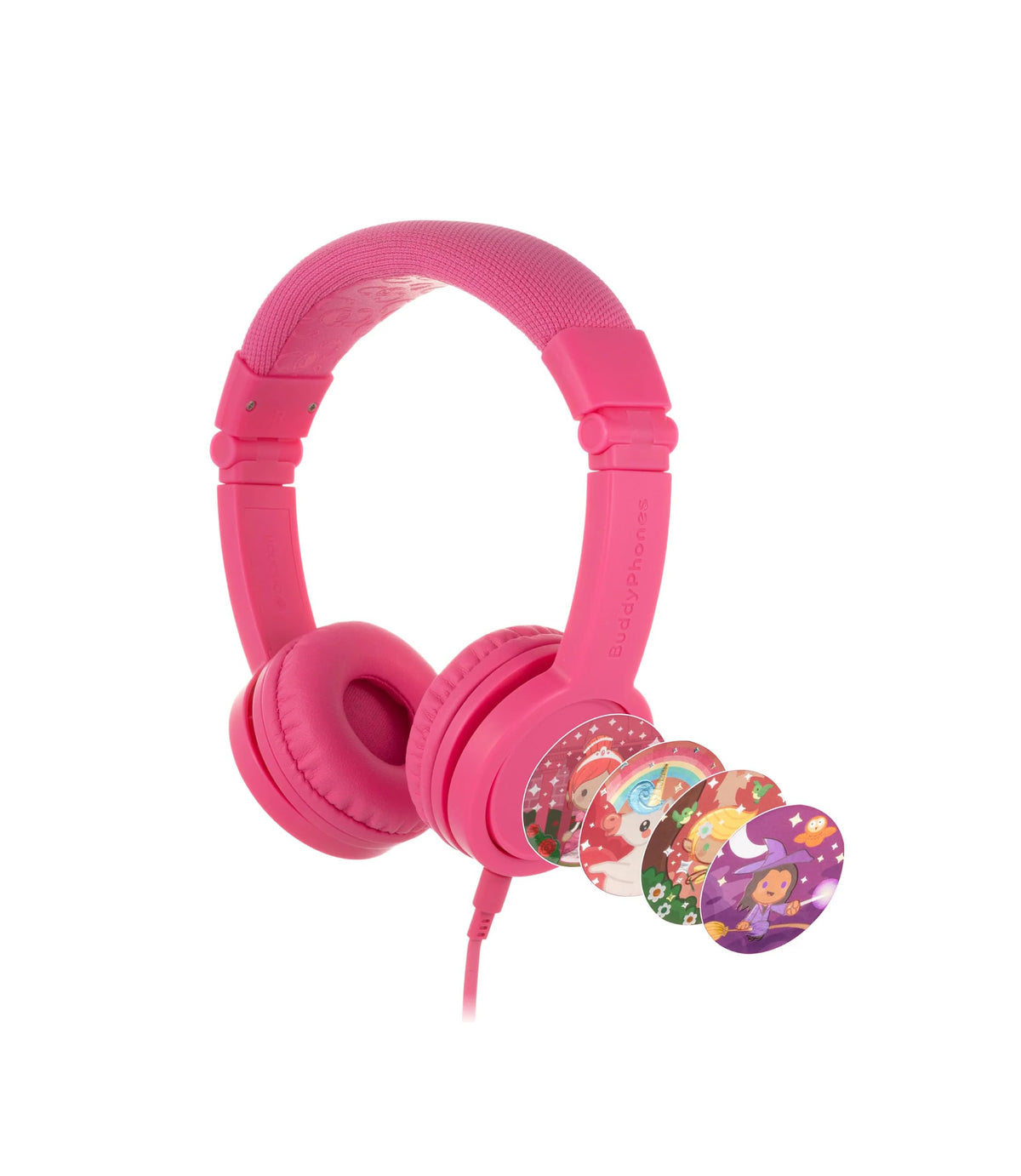 BuddyPhones Explore Plus folded in rose pink for travel and storage