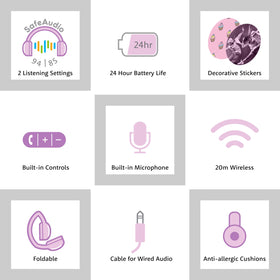 BuddyPhones POP Fun headphones in wireless and wired modes for uninterrupted entertainment.