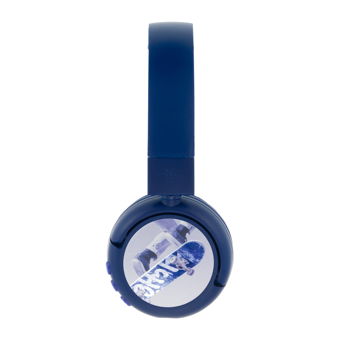 Built-in microphone on BuddyPhones POP Fun blue for kid calls