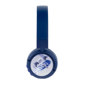 Built-in microphone on BuddyPhones POP Fun blue for kid calls
