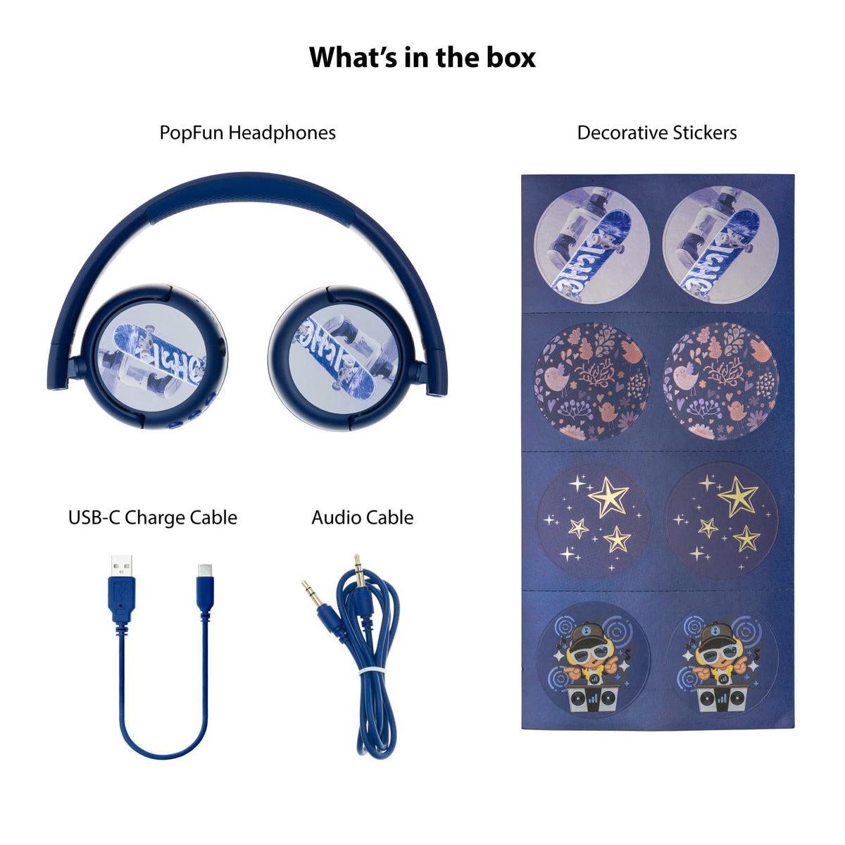 Blue POP Fun headphones in wireless and wired modes for versatile use