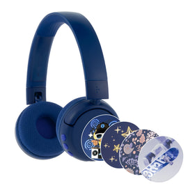 BuddyPhones POP Fun blue folded compact design for travel and storage