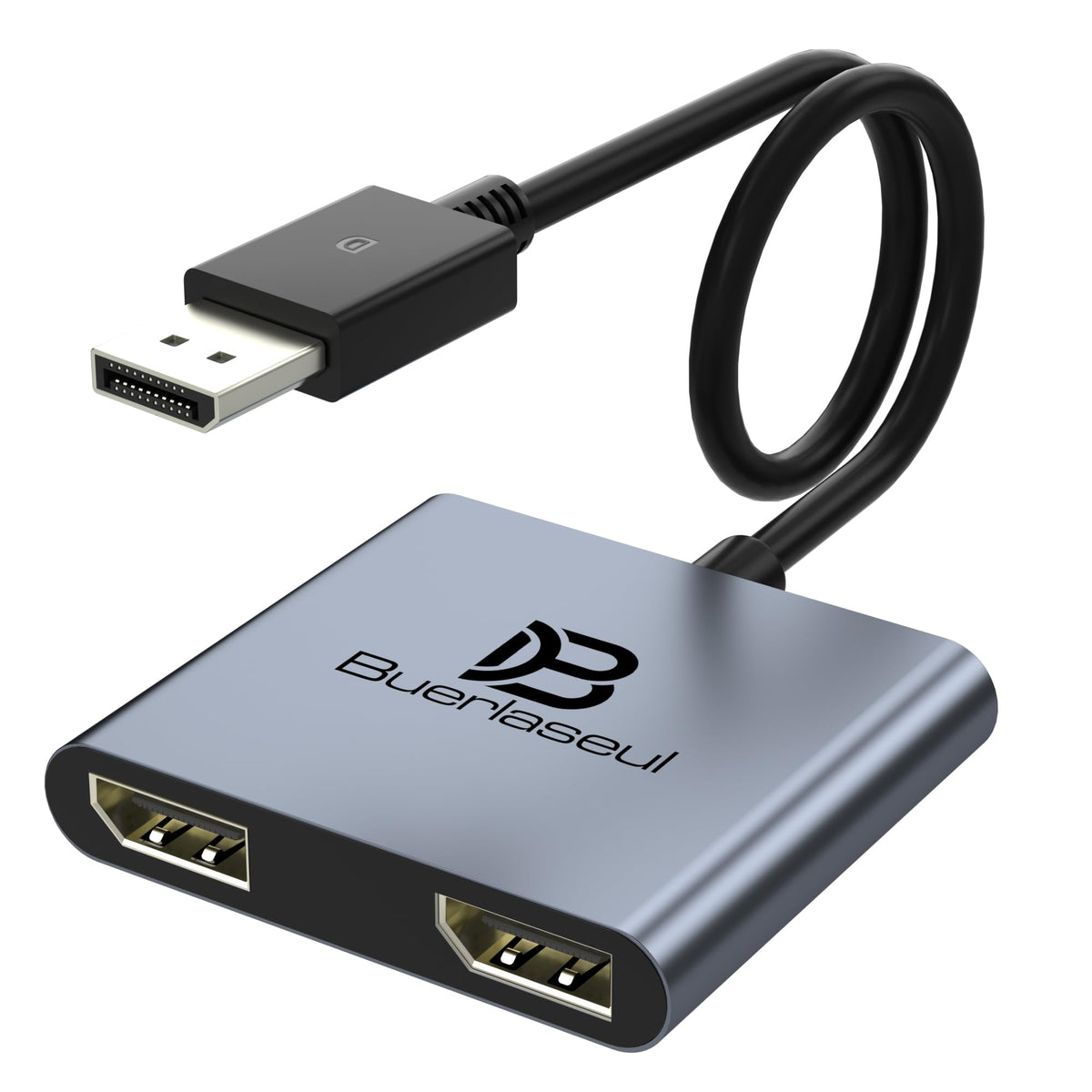 Buerlaseul DisplayPort Splitter enabling a dual-monitor workstation setup