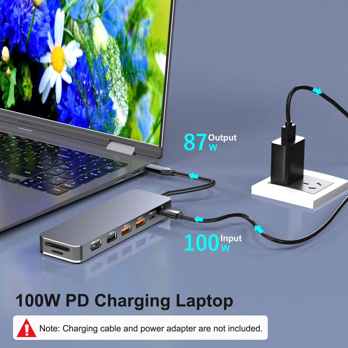 Buerlaseul 100W PD charging keeps laptops powered during busy sessions.