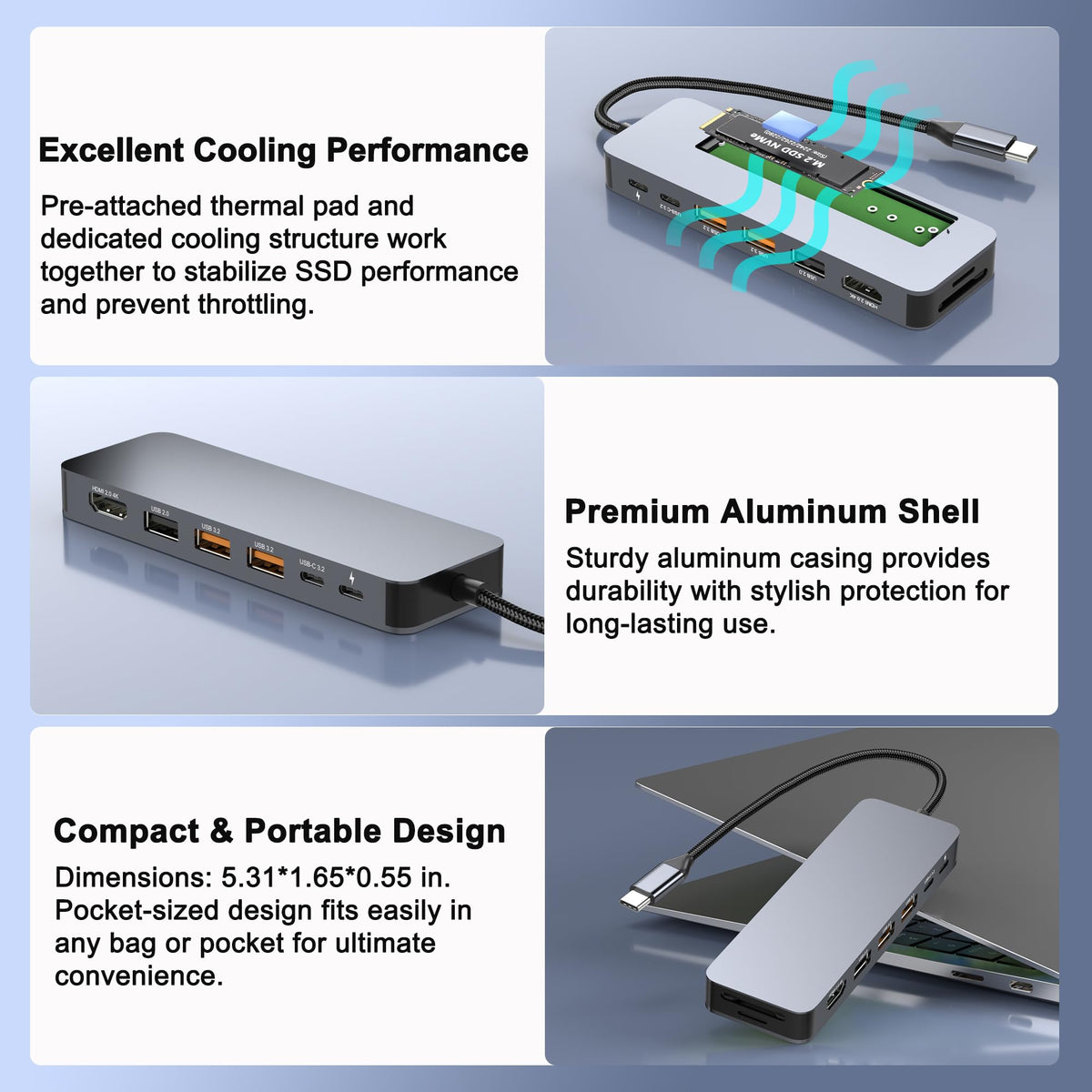 Buerlaseul dual USB-A 3.2 Gen2 ports for peripherals and accessories.