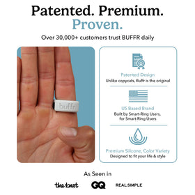 BUFFR on finger while lifting weights and using tools, protects ring during activity