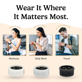 BUFFR aligned over ring sensor showing brand preserves sensor access