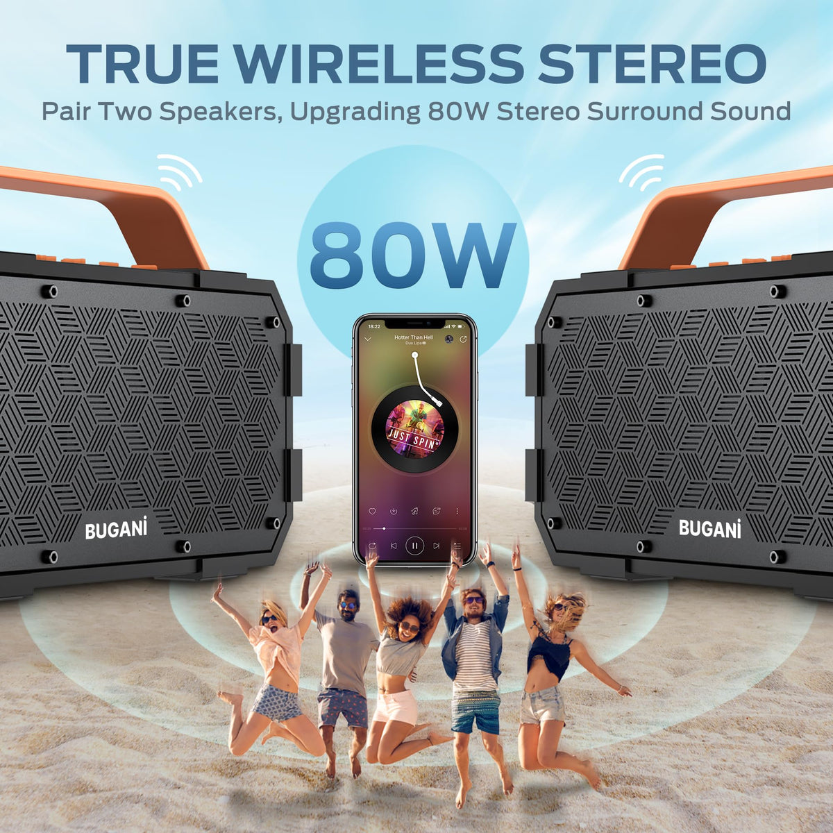 BUGANI Bluetooth 5.3 enables quick, seamless device pairing.