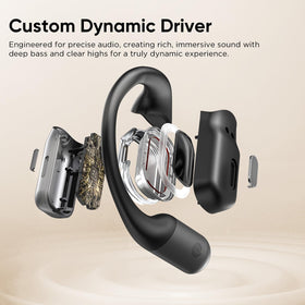 BUGANI earbuds in use while running illustrating situational awareness and safety