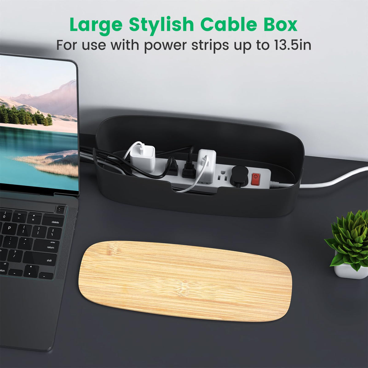 Bukuwa child and pet proof cord box enhances room safety.