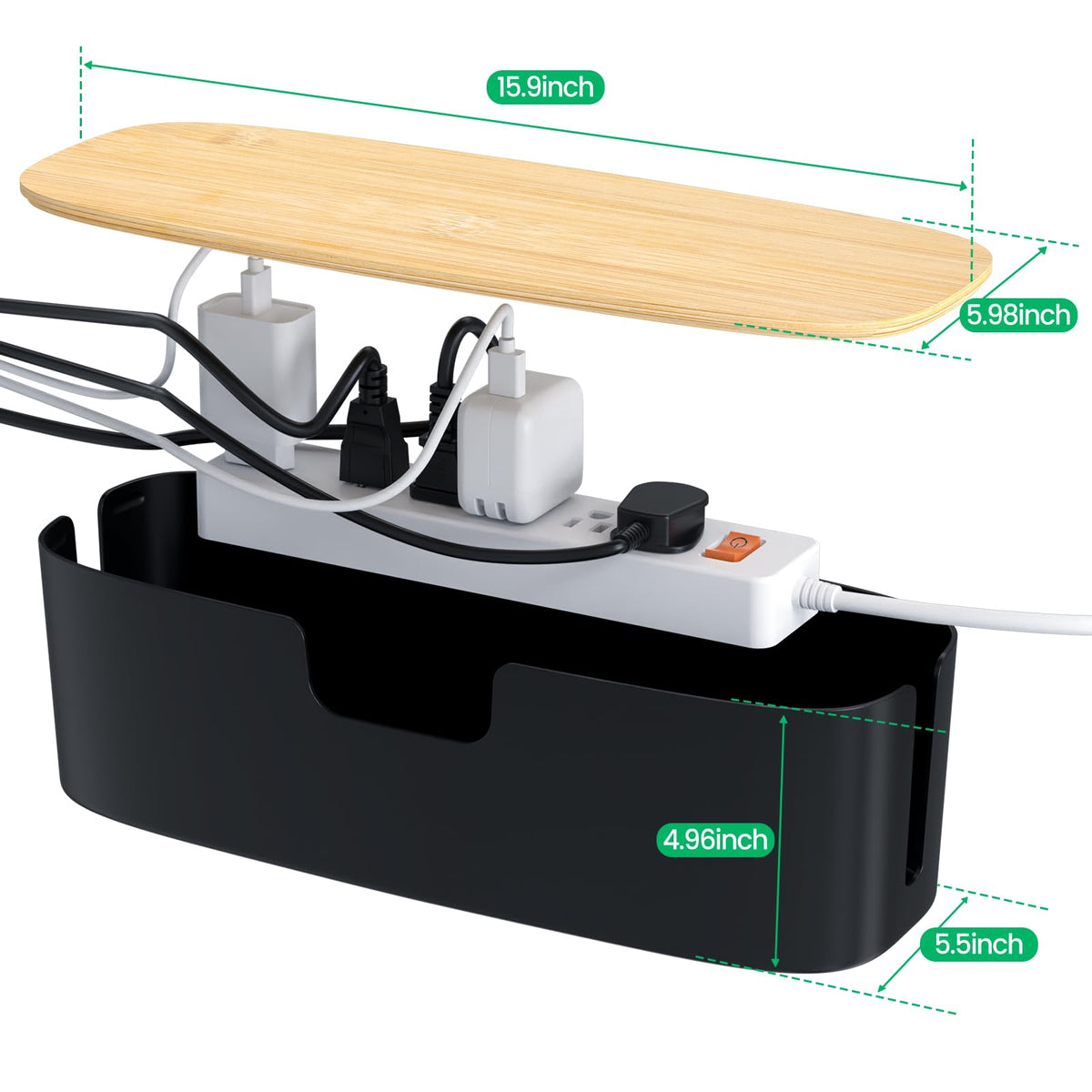 Bukuwa cord organizer box with thick ABS walls for durable steadiness.
