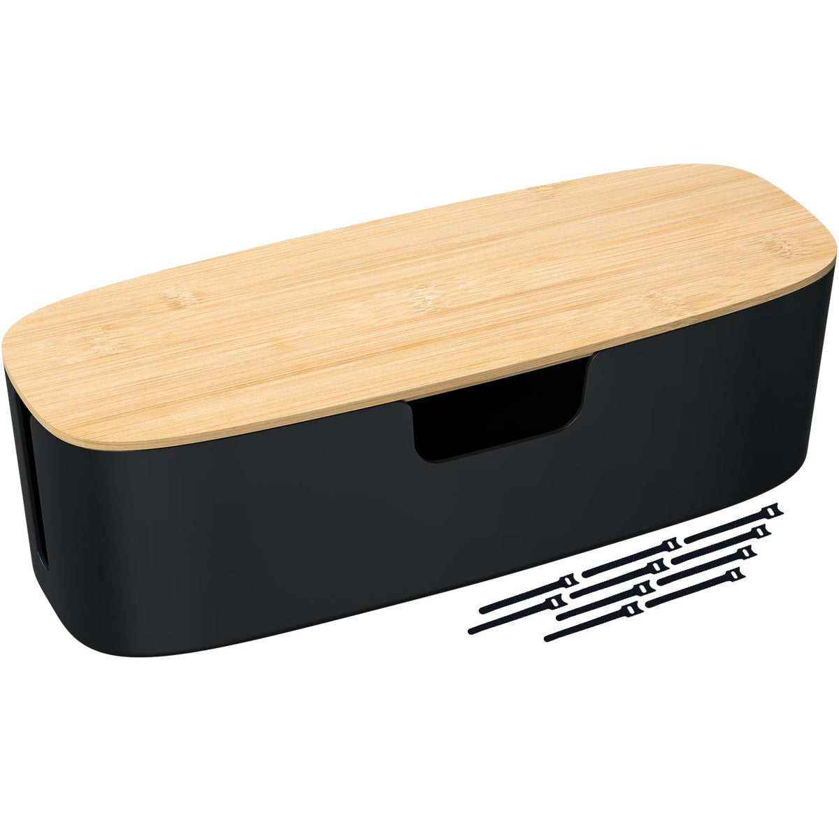 Bukuwa large cable box with bamboo lid keeps cables hidden and tidy.