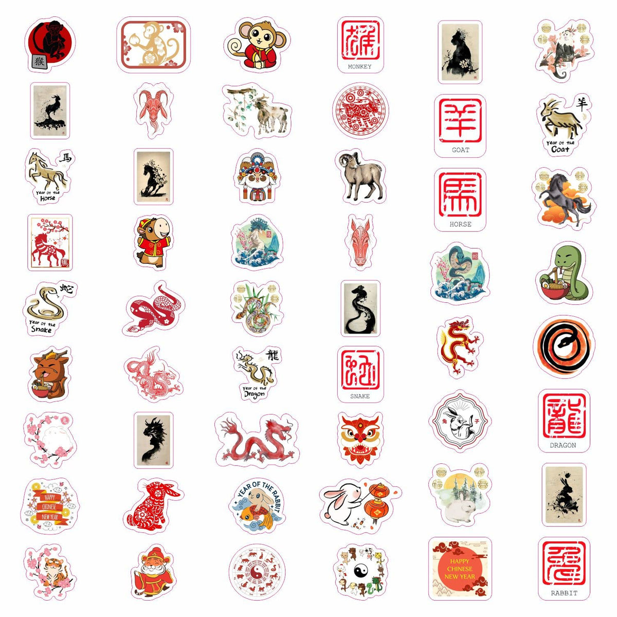 BulbaCraft Chinese zodiac stickers on a laptop, durable vinyl with vivid detail.