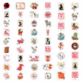 BulbaCraft Chinese zodiac stickers on a laptop, durable vinyl with vivid detail.
