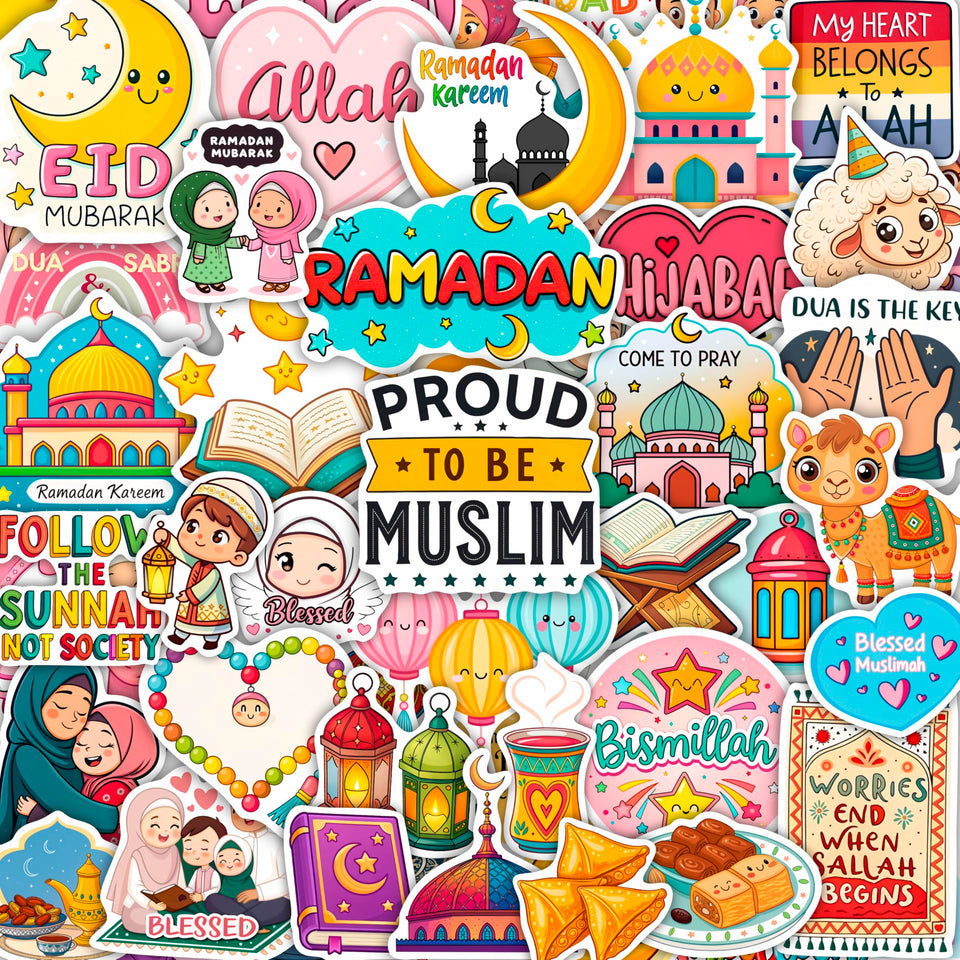 BulbaCraft Islamic stickers for water bottle with vibrant, weather-ready designs and residue-free removal.