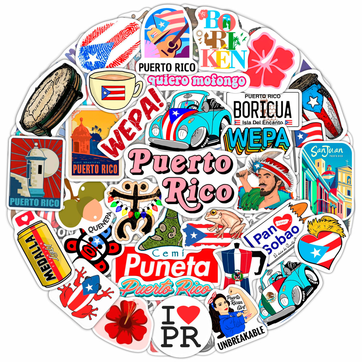 BulbaCraft Puerto Rico stickers pack for personalized items with vibrant designs.