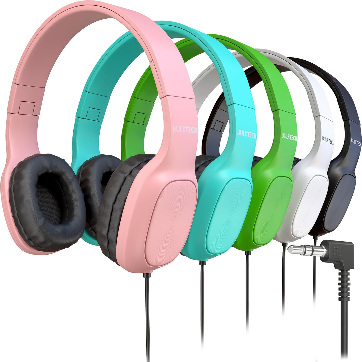 Bulktech 5-pack headphones with 3.5mm jack offering broad device compatibility