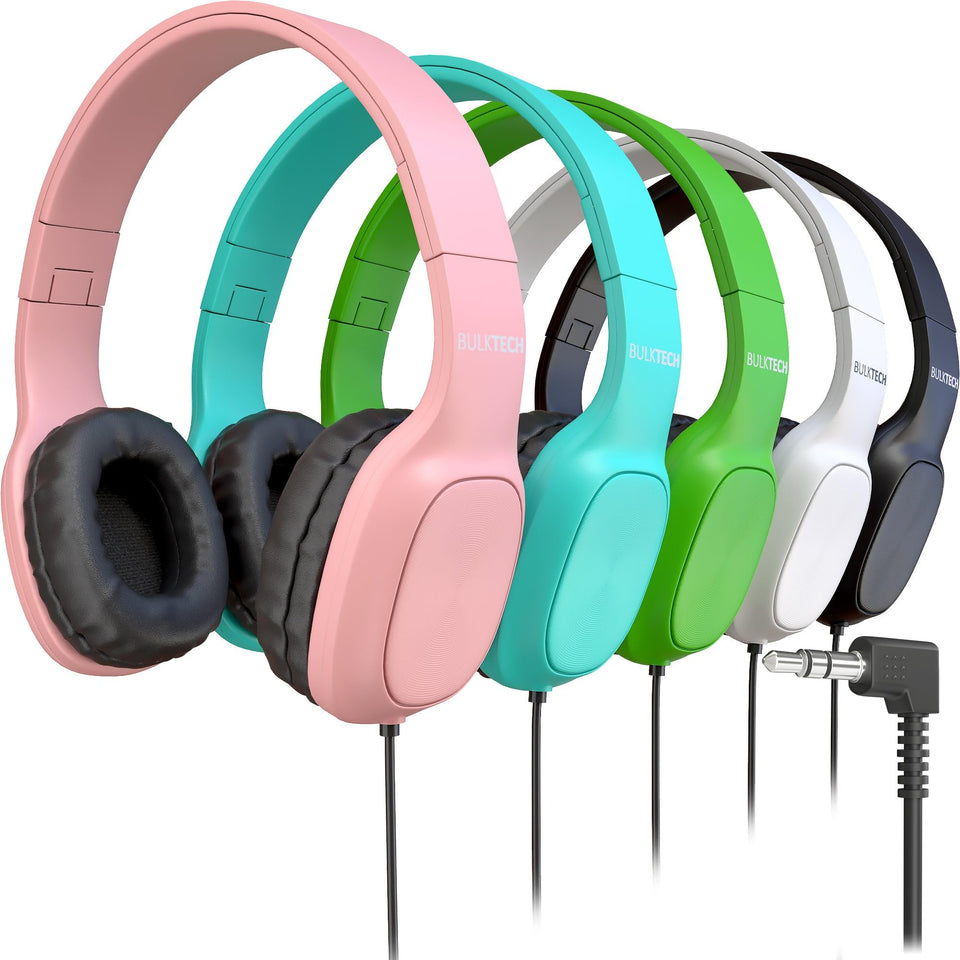 Bulktech 5-pack headphones with 3.5mm jack offering broad device compatibility