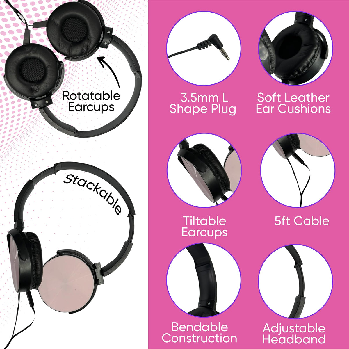 Bulktech bulk headphones are lightweight with an adjustable headband for a secure fit.