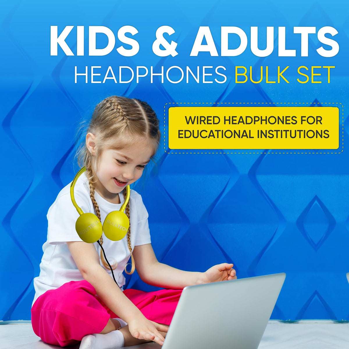 Colorful Bulktech headphones with soft ear cushions for long-wear comfort.