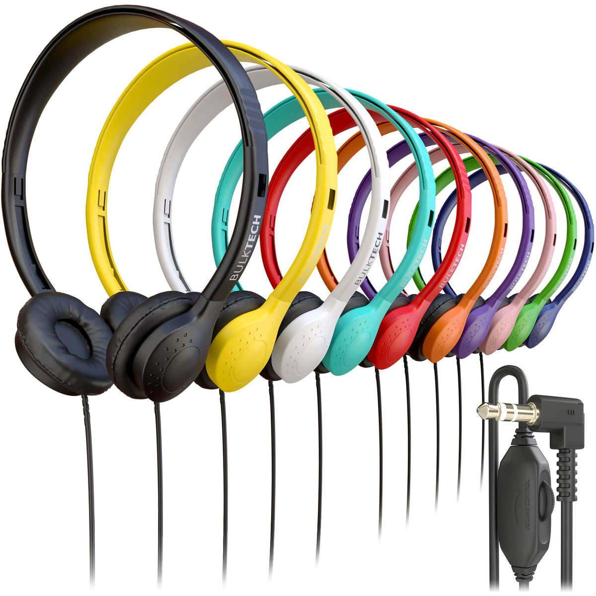 Bulktech on-ear leather headphones in packaging for bulk wholesale use