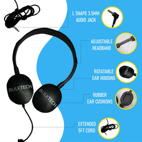 Bulktech adjustable headband and plush cushions provide comfortable all-day wear.
