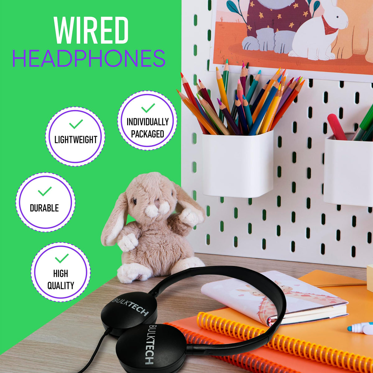 Bulktech on-ear headphones feature a rotating microphone for flexible speaking angles.